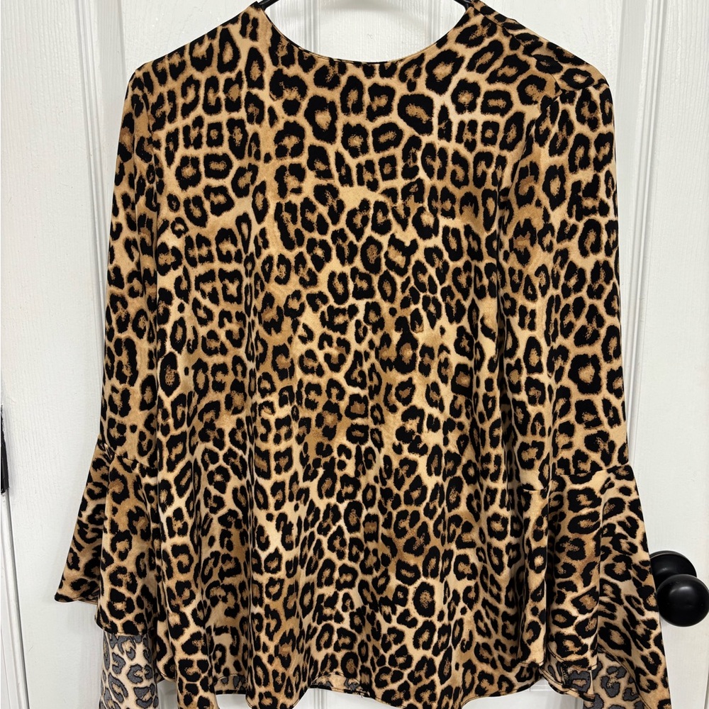 Grace Elements Leopard Print Bell Sleeve Top - Brown & Black